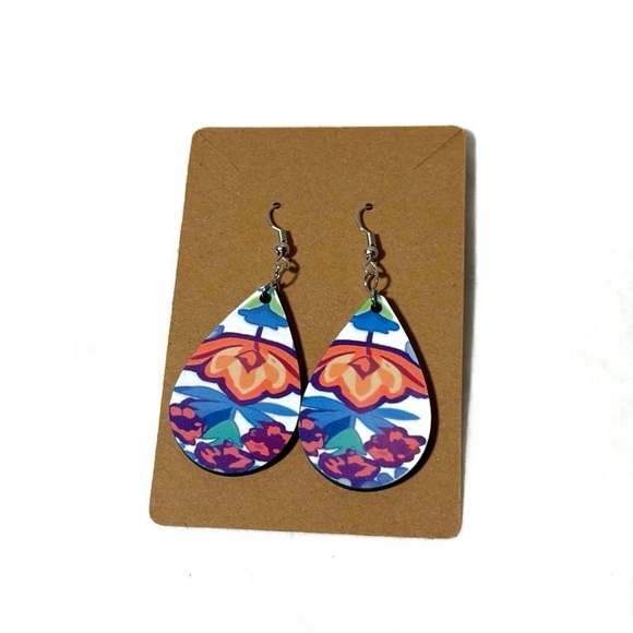 Handmade Abstract Design Wood Drop Earrings - Picture 4 of 5